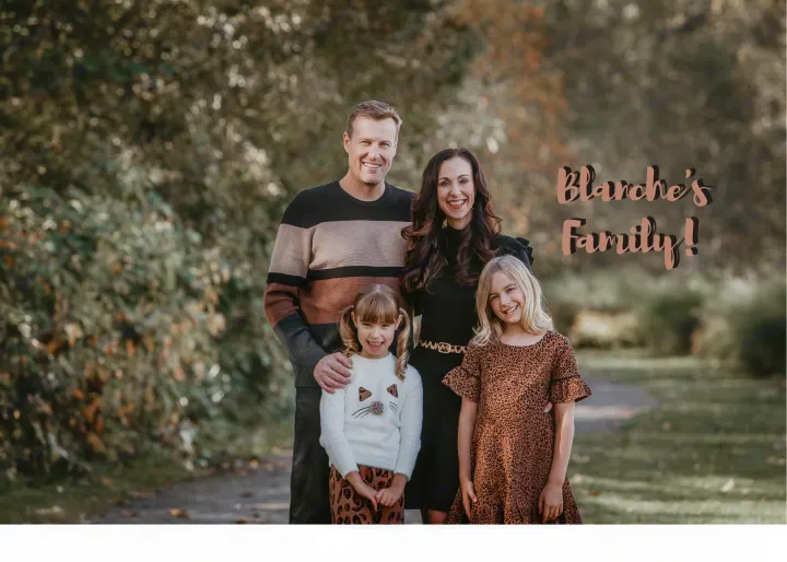 Blanche's smiling family of four poses on an outdoor path, ready for their next RV rental adventure!. KZ Recreational Vehicles Durango 2021