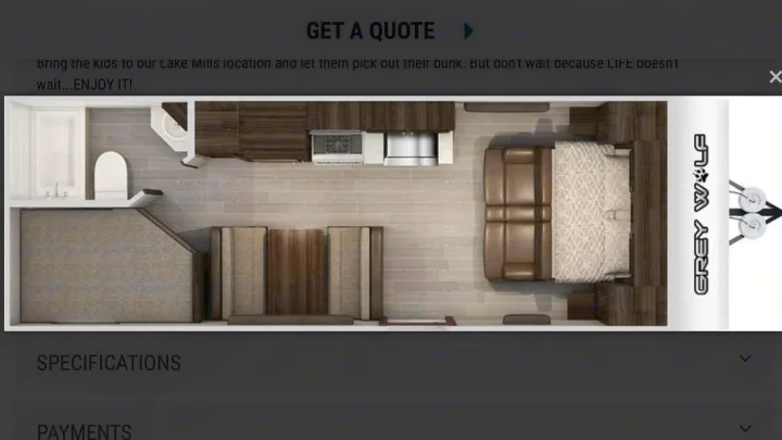 Explore this Grey Wolf RV rental's interior floor plan, detailing bed, bath, and kitchen. View specs & payment options.. Forest River Cherokee Grey Wolf 22MKSE 2020