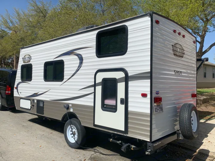 Roadside with mini door/bike or equipment storage access.. Forest River Viking 2018