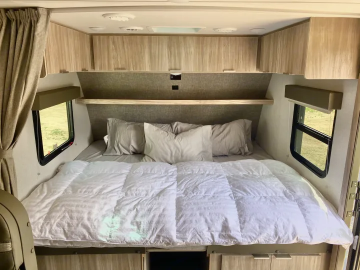 King size bed with extra foam topper.. Winnebago Micro Minnie 2021