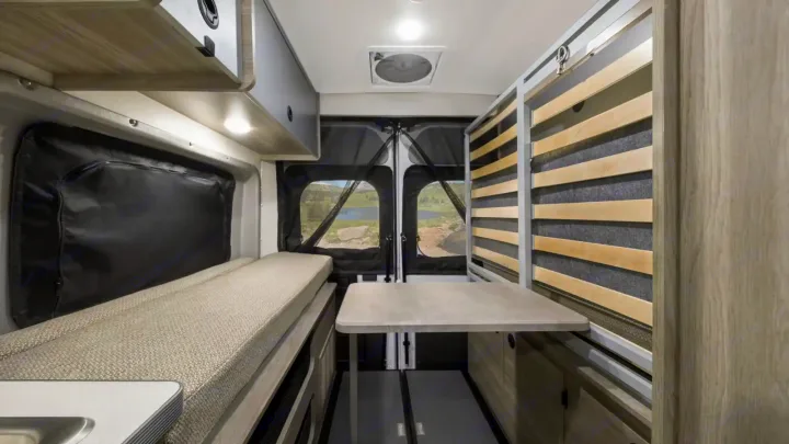 It's like a murphy bed.  Very comfy.. Winnebago Solis 59PX 2022