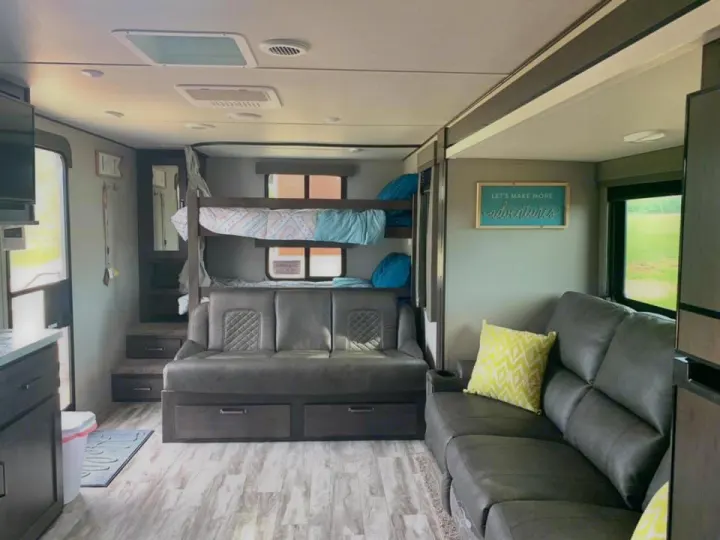 Spacious interior with bunkhouse. Grand Design Transcend Xplor 2021