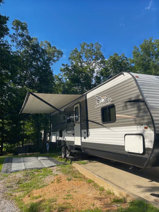 Large awning provides shade!. Jayco Jay Flight 2017