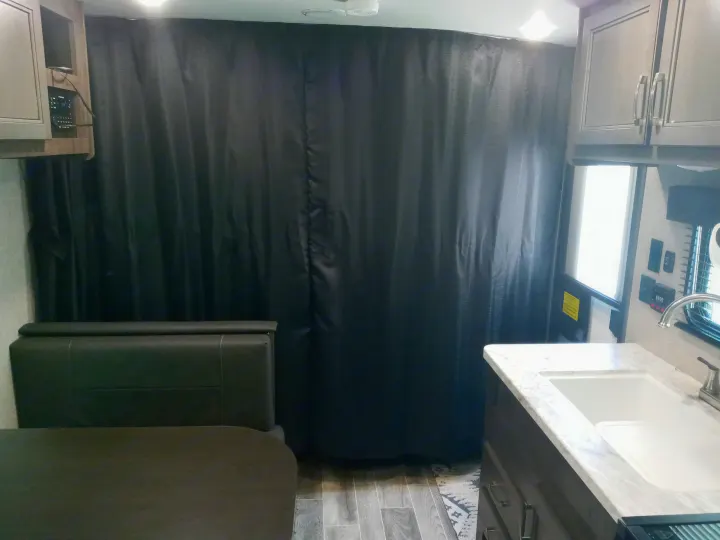 Curtain fully closes to give complete master privacy!. Jayco Jay Flight 2021