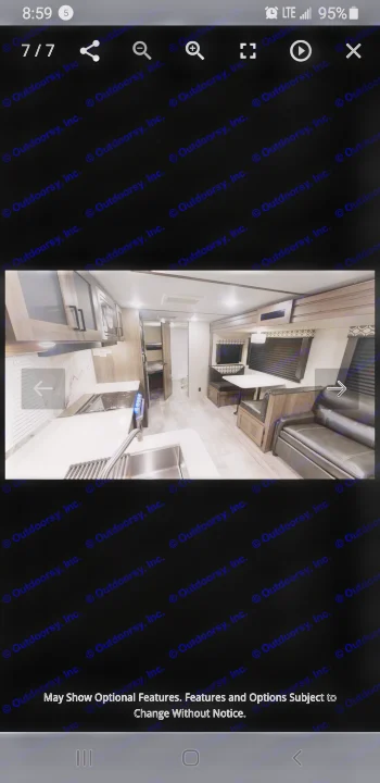 Inside this RV rental: modern kitchen, dinette, and sofa. See the spacious travel trailer layout for your next trip.. Prime Time 2020 Prime Time Tracer 2021