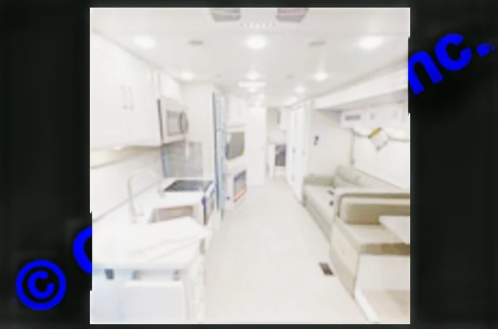 Experience this bright, modern RV rental interior with a full kitchen, living area with sofa & dinette, and cozy fireplace.. Coachmen Mirada A-Class 2022