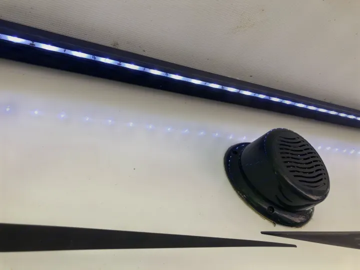 RV rental features: Bright exterior LED strip lights and a black outdoor speaker on the RV's side.. Starcraft Launch 2018