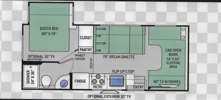 Only 1 tv in the kitchen dining area. Ford Thor Fourwinds 5000 2017