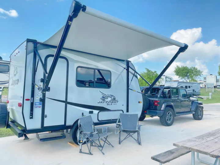 Relax and unwind under the 10' power awning equipped with LED lights and speakers!. Jayco Jay Flight 2021