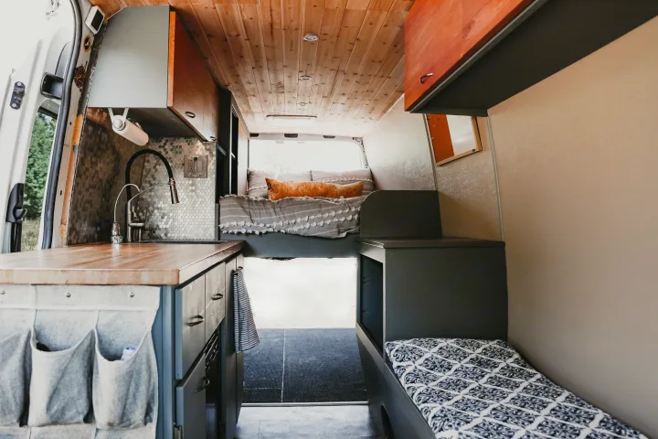 This is a view from the cab. You can see just how cozy the space is! . Freightliner Sprinter 2008