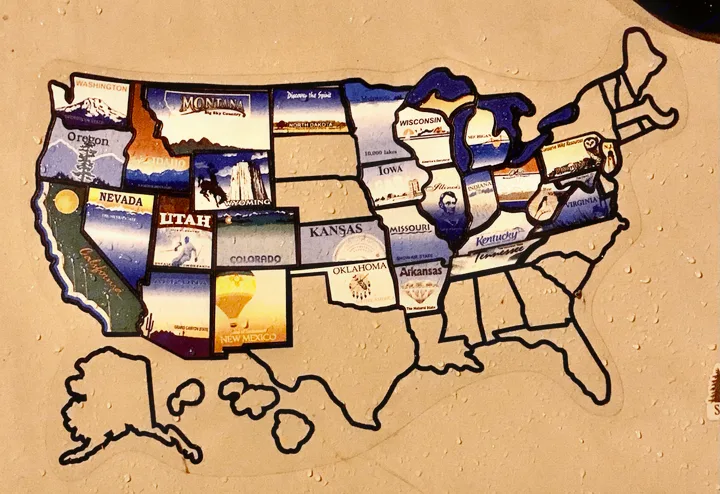 Explore the USA with this vibrant map featuring unique state designs. Great for planning your next RV rental adventure!. Thor Vegas 2016