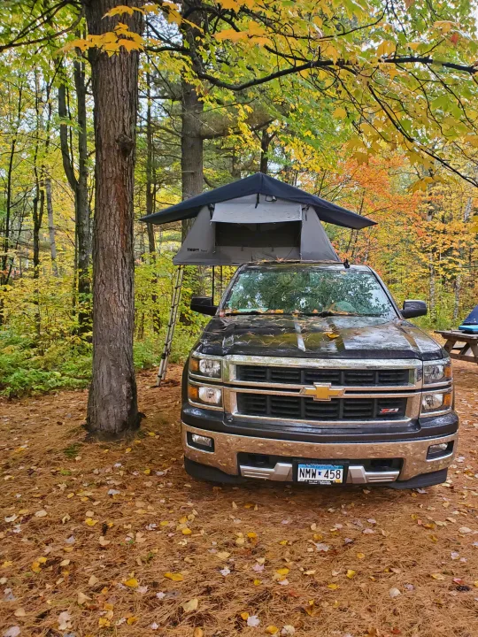 This was in late September near Duluth, MN.  Perfect Fall weather camping. Chevrolet Open Road 2015