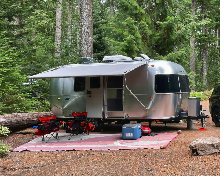 What it looks like set up and camping!. Airstream Bambi 2022