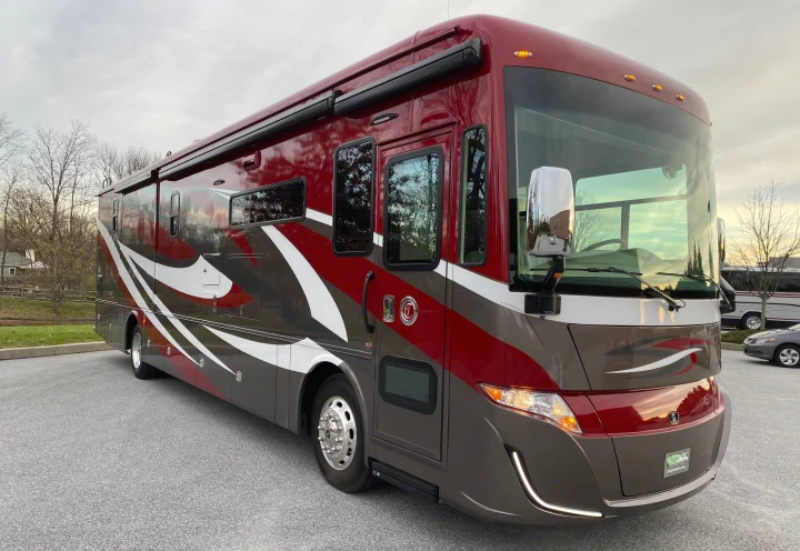 A modern, spacious red and gray RV rental, ready for your next travel adventure.. Tiffin Motorhomes Allegro Red 2021