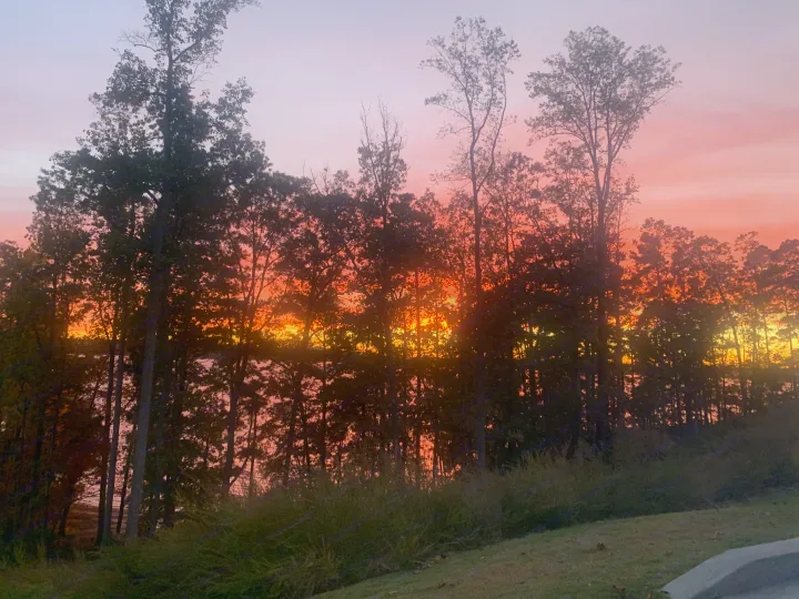 Scenic sunset over a lake, framed by silhouetted trees. Plan your next outdoor adventure with an RV rental.. Keystone RV Springdale 2021