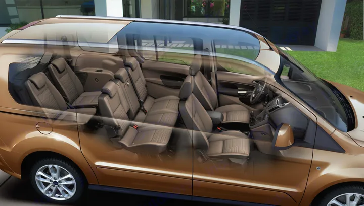 Brown passenger van, transparent body showing spacious multi-row seating. Ideal for an RV rental trip or large group transport.. Other Other 2014