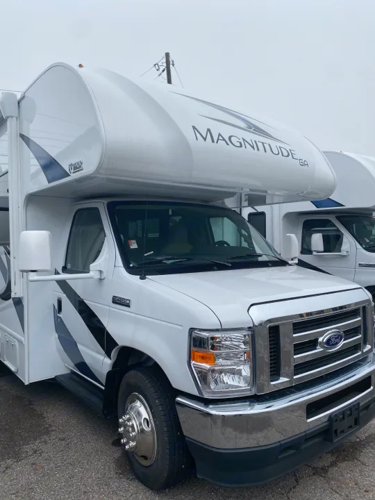 White Thor Magnitude GA RV rental, a Ford E-450 Class C motorhome.. Thor Magnitude 2022