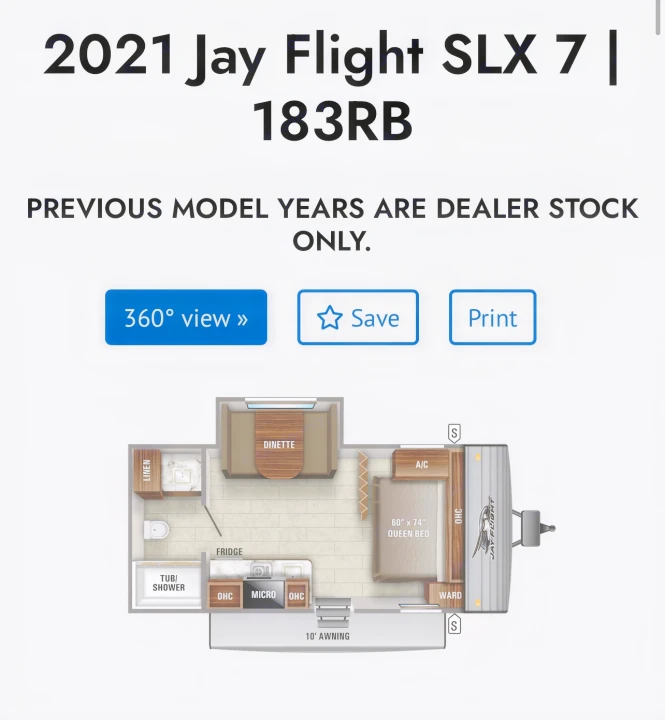 Floor plan of a 2021 Jay Flight SLX 7 183RB travel trailer. See interior layout for RV rental use.. Jayco Jay Flight SLX Baja Edition 2021