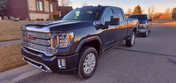 Dark GMC Denali HD pickup truck, ideal for your next RV rental adventure or heavy towing.. GMC Sierra 2500HD Denali 2020