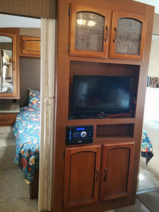 DVD, CD and Radio Controls for interior and exterior sound system.. Keystone RV Springdale 2013