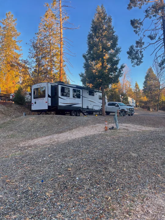 Here is our trailer in action at the Bass Lake at Yosemite RV Resort in Bass Lake, CA.. Keystone Sprinter 2021
