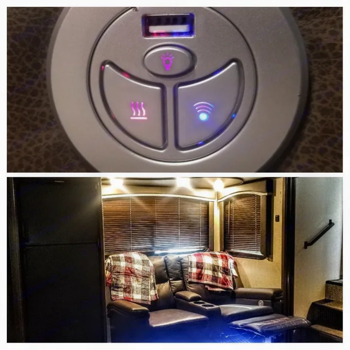 Heated/massaging & usb for the cold rainy, watching a movie or just reading a book late a night. Nicely lit & a dimmer switch.  Is this camping??. Keystone RV Cougar 2020