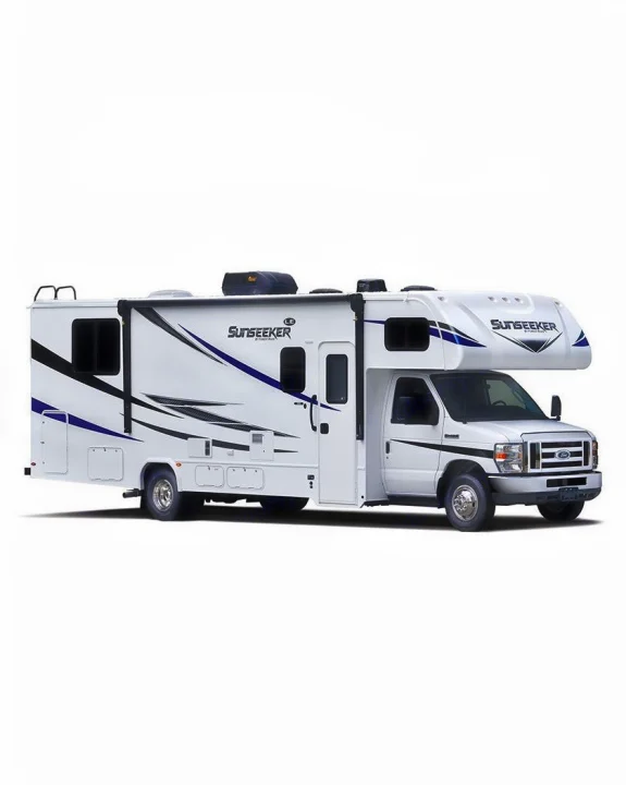 Spacious white Class C motorhome, ideal for an RV rental. Explore destinations & enjoy road trip comfort.. Forest River Sunseeker LE 2018