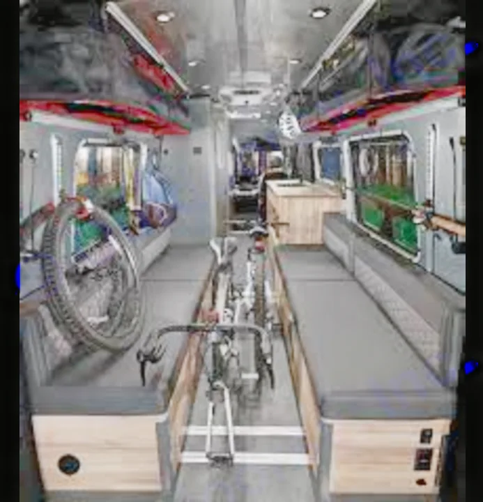 The rear area is designed for taking all your equipment with you.  The benches convert to either two twins or a king size bed.. Airstream 24X 2022