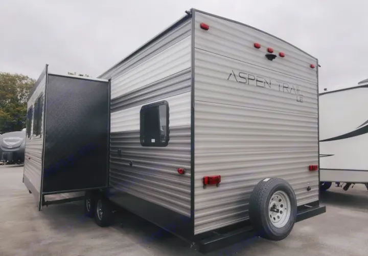 Grey Aspen Trail LE RV travel trailer with slide-out extended, great for your rv rental.. Dutchmen Aspen Trail LE 2023