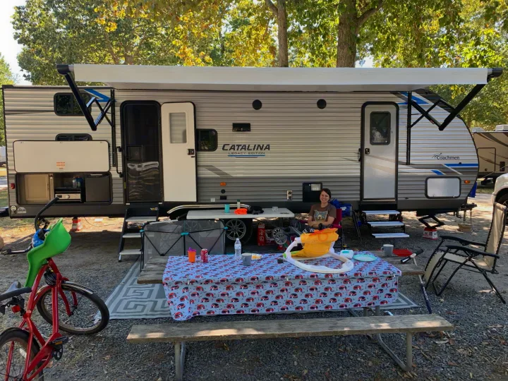 Relaxing after playing, swimming, and biking. Kids were catching an nap before the ladies headed to bingo.. Coachmen 263bhsck 2021