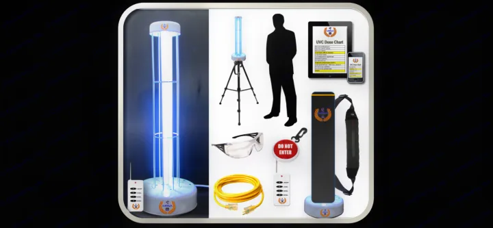 UVC lamps, safety gear, & charts shown for sanitizing RV rentals & ensuring thorough disinfection.. Winnebago Solis 2021