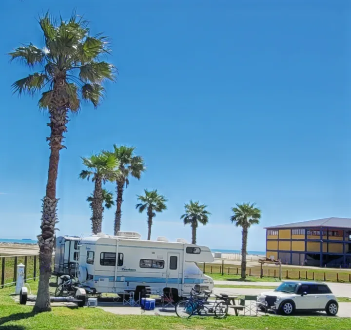 Cat in Galveston, TX at Sandpiper RV park.. Coachmen Catalina 1994