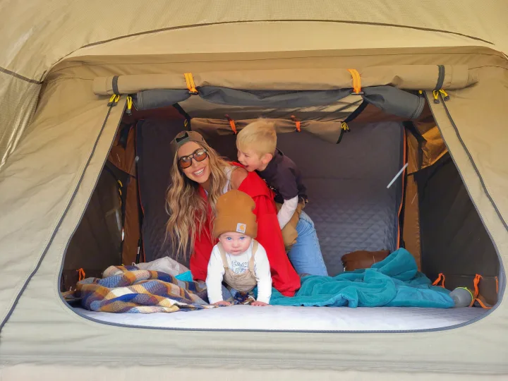 Family fun inside a comfortable tent. An RV rental adventure creating happy memories for mom, toddler, and baby.. Toyota Tundra 2011