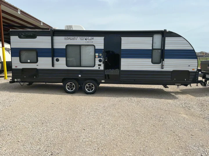 Grey Wolf Limited travel trailer: This striped RV rental is ready for your next camping adventure.. Forest River Cherokee Grey Wolf Special Edition 2022