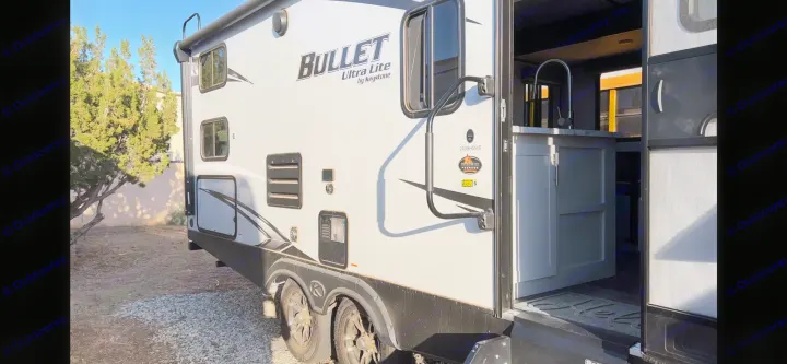 on the end part of the RV you’ll have an outdoor stove and fridge. Keystone Bullet 2021