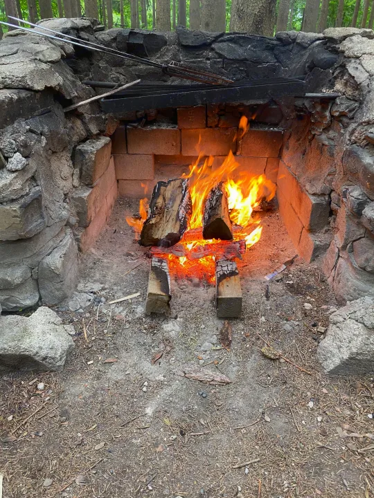 Enjoy outdoor cooking with this robust stone fireplace and grilling setup, perfect for your RV rental getaway.. Forest River Rockwood Windjammer 2012