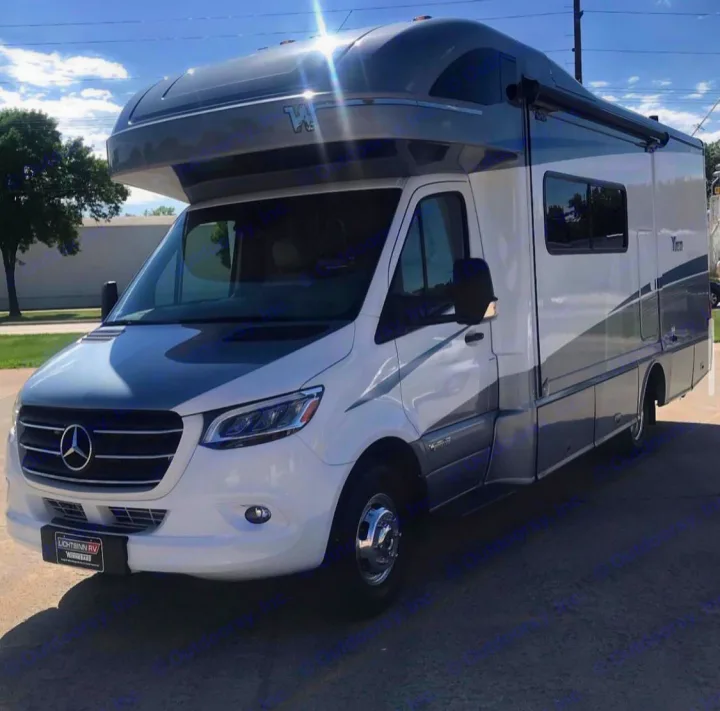 White & grey Mercedes-Benz Sprinter rv rental, a stylish motorhome for your travels.. Winnebago View 2023