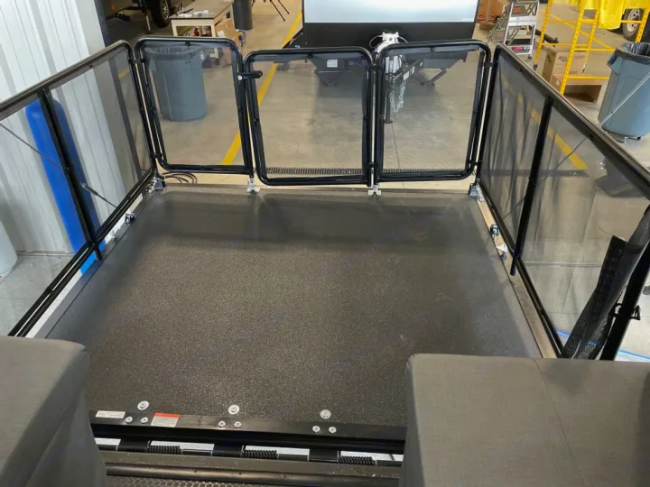 RV rental: Rear toy hauler ramp transforms into an enclosed patio deck with safety railings, perfect for outdoor living.. Coleman 270TQ 2022