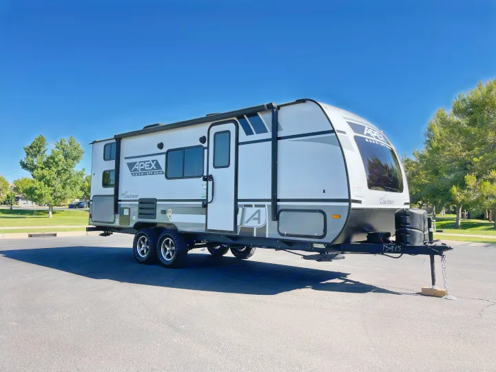 Modern Coachmen Apex Nano RV rental, white & gray, ideal for off-grid camping and travel adventures.. Coachmen Apex 2022