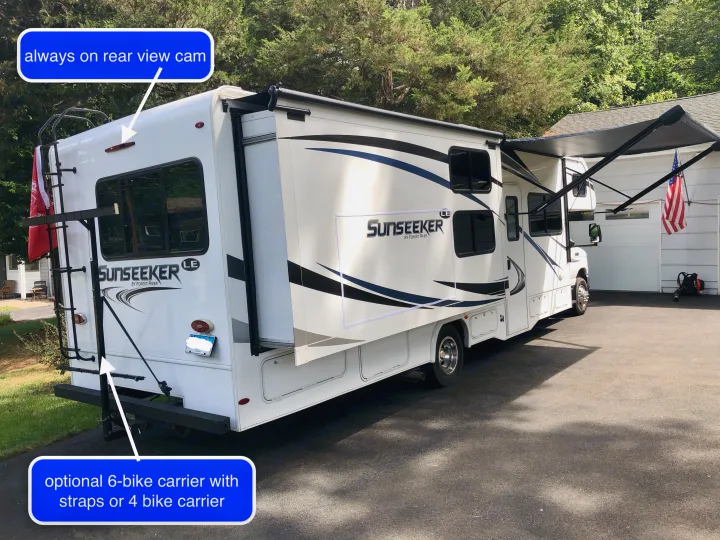This white Sunseeker RV rental features an always-on rear camera & optional bike carrier, ready for your next adventure.. Forest River Sunseeker LE 2020