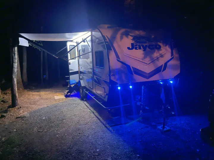 Experience a magical night in nature with this illuminated Jayco travel trailer, an ideal rv rental for your next campsite adventure.. Jayco Jay Feather Micro 2022
