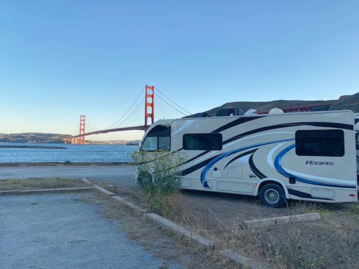 RV rental with stunning Golden Gate Bridge views. Parked by the bay, this motorhome offers memorable San Francisco travel.. Thor Vegas 2017