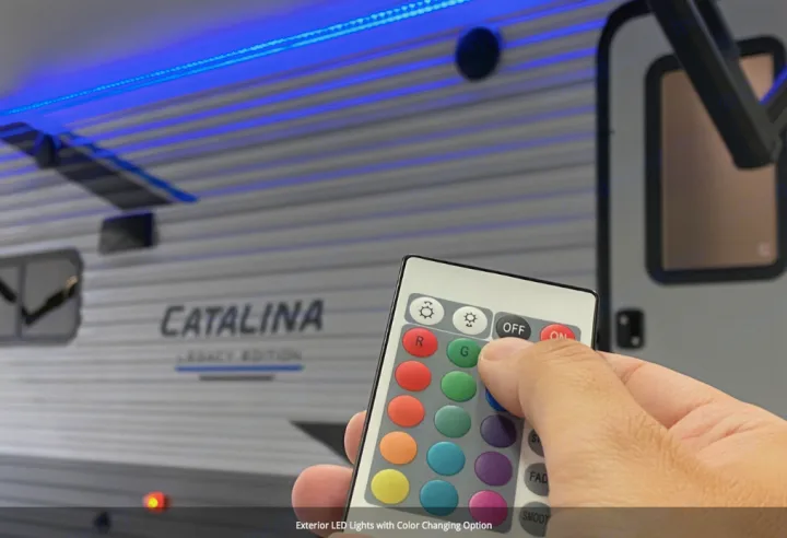 Control color-changing RV LED lights with a remote. Perfect for your next rv rental adventure!. Forest River Coachmen Catalina Legacy 2022