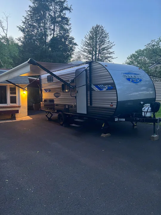 RV rental: Salem FSX travel trailer ready for a getaway! Parked with awning extended, perfect for your next outdoor adventure.. Forest River Salem FSX 2022