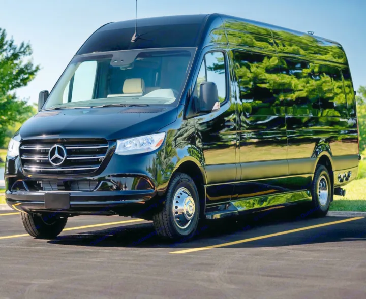 Black Mercedes Sprinter luxury van parked in lot. Perfect for your next RV rental adventure.. Ultimate Toys Ultimate RV 2023