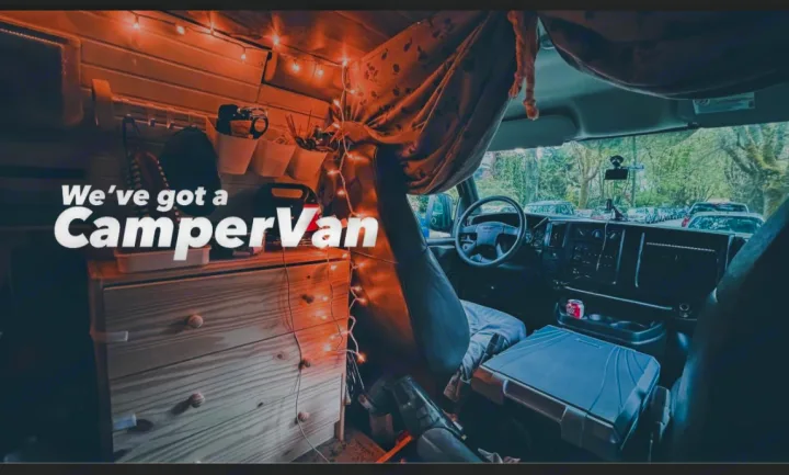 Experience our cozy converted campervan RV rental! Features include a comfy living area, wood accents & front cab.. Gmc Savanna 2005