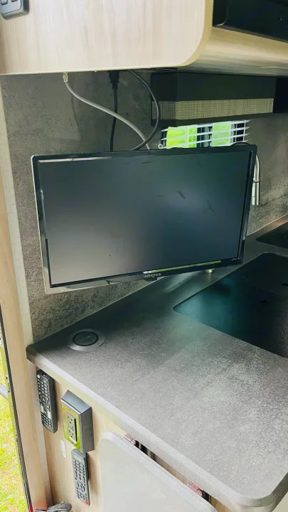 Swivel TV to face dinette or main bed. Winnebago Micro Minnie 2021