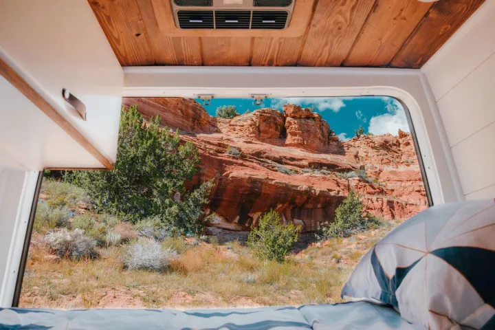 Wake up to majestic red rock landscapes from your RV rental bed. Experience van life adventure and stunning nature views!. Mercedes-Benz Sprinter RV Motorhome Campervan 2022