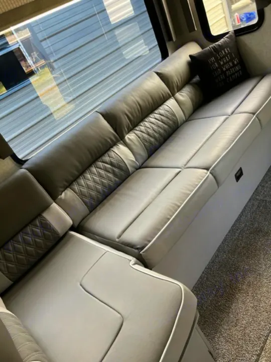 Experience comfort in this stylish RV rental! Features modern gray two-tone seating with quilted accents and bright windows.. Forest River Salem 2021