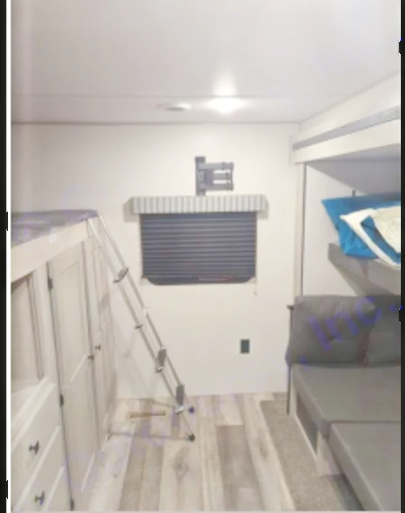 Picture of the private bunkhouse set with TV above window! (TV taken down for transport). . KZ CONNECT SE 2021